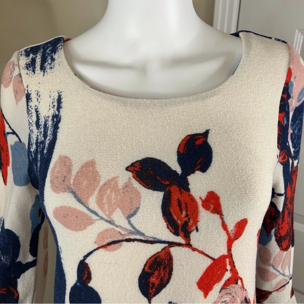 Maeve Anthousai Floral Knit Bell Sleeve Sweater Mini Dress - Picture 5 of 15